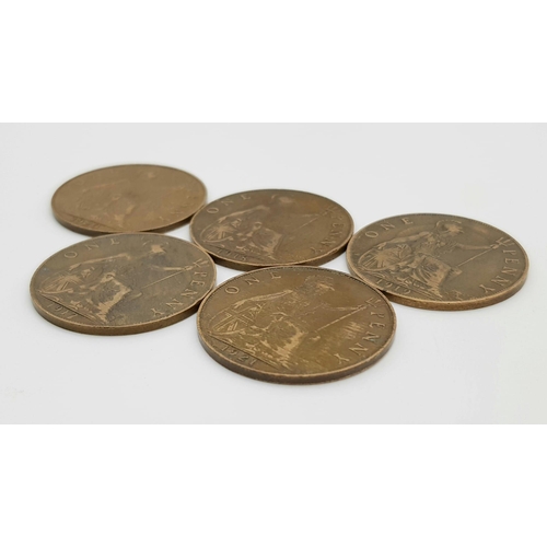 1076 - Five Collectable Grade Pennies. 1917-21.