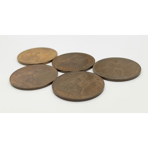 1166 - Five High Grade George VI Penny Coins- 1939-48.