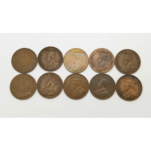 916 - Ten 1920s and 30s South African Penny Coins. Please see photos for conditions.