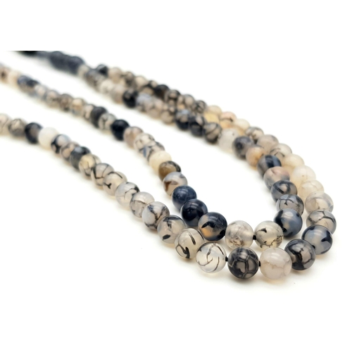 960 - Spider Web Agate Prayer Beads. 62cm. 6mm beads