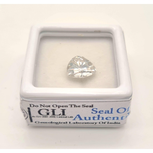 1320 - A trillion cut white moissanite with GLI certificate. Weight: 1.81 carats, dimensions: 8 x 7.5 x 5.2... 