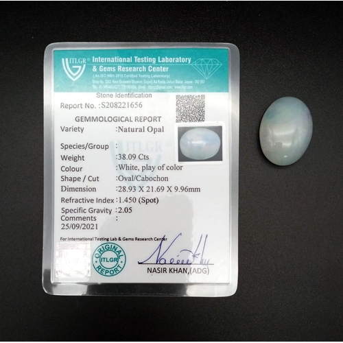 80 - Massive 38.09ct Ethiopian Noble Fire Opal with ITLGR Report and  UGL USA American Appraisal Report.