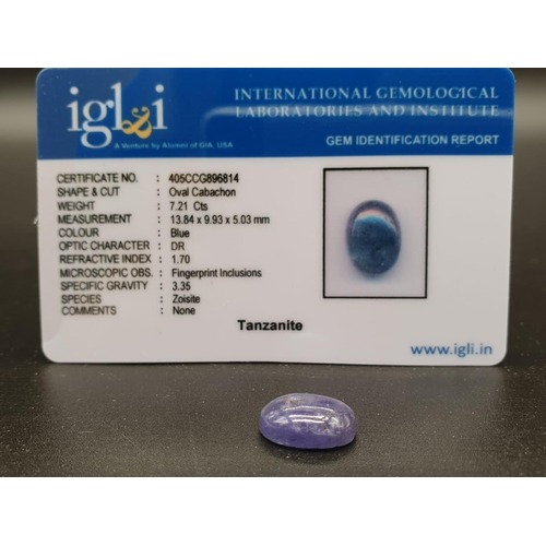 760 - 7.21cts of Oval Cabochon Tanzanite. IGLI&I Certified