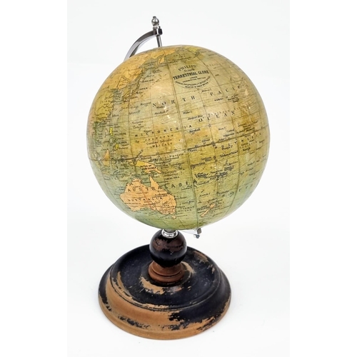 327 - A 1936 Phillips 6 inch table top globe. A lovely 1936 Phillips 6 inch terrestrial globe. 10,1/2 inch... 