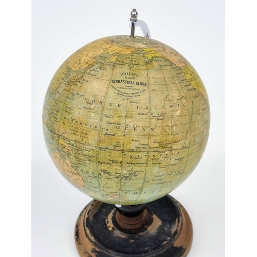 327 - A 1936 Phillips 6 inch table top globe. A lovely 1936 Phillips 6 inch terrestrial globe. 10,1/2 inch... 