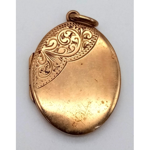 491 - A Vintage 9K Yellow Gold Locket Pendant. 26mm. 6g