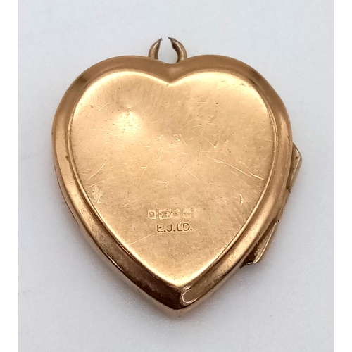 534 - A Vintage 9K Yellow Gold Heart Locket. 2cm. 2.66g