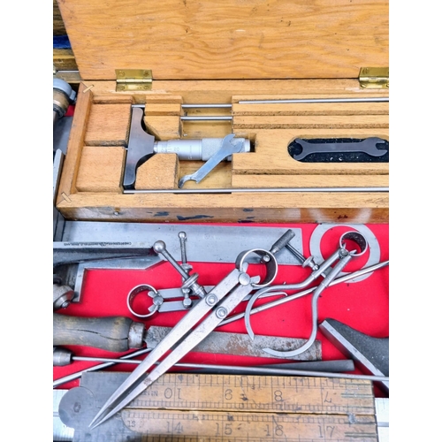 975 - A box of vintage engineering tools including tools by Moore & Wright. A nice lot of vintage engineer... 