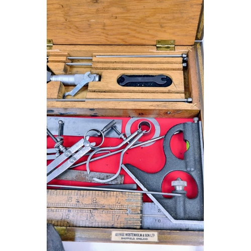 975 - A box of vintage engineering tools including tools by Moore & Wright. A nice lot of vintage engineer... 