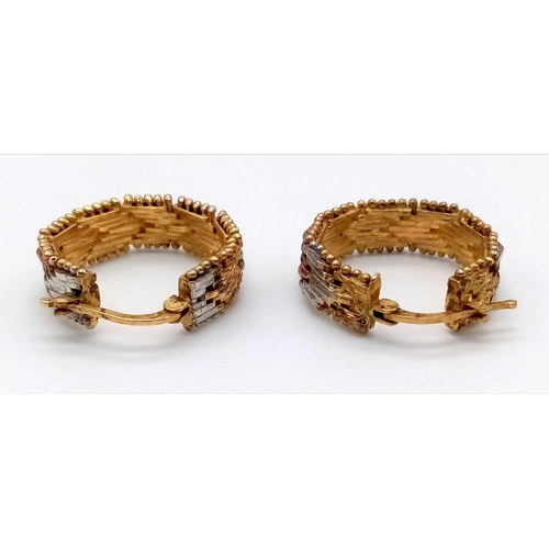 1002 - A Vintage Pair of 9K Three-Coloured Gold Hoop Earrings. 9.57g