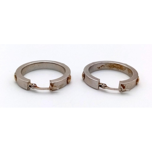 1008 - A Vintage Pair of 9K White and Yellow Gold Hoop Earring. 3.67g