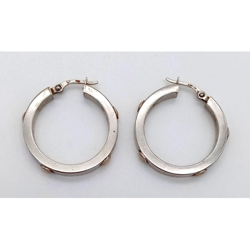 1008 - A Vintage Pair of 9K White and Yellow Gold Hoop Earring. 3.67g