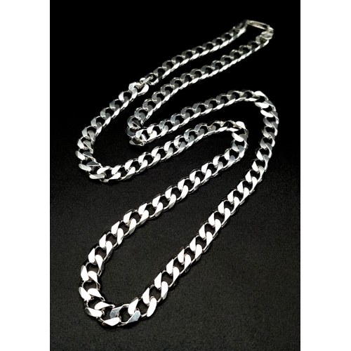 617 - A Chunky 925 Silver Flat Curb-Link Chain. 52cm. 38.53g