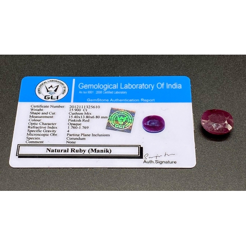 826 - 15.9cts of an Oval Shaped Natural Ruby. GLI Certified.