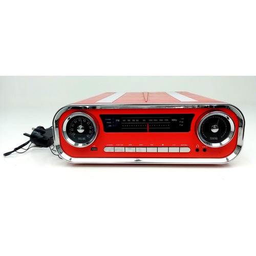 48 - A Modern Retro-Styled Turntable and Radio System. USB and headphone attachments. AM/FM digital tuner... 