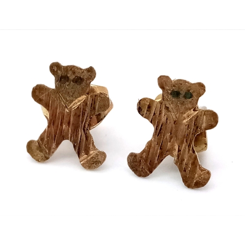 987 - A Pair of Vintage 9K Yellow Gold Teddy Bear Kids Earrings.