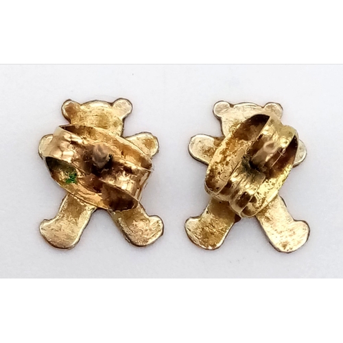 987 - A Pair of Vintage 9K Yellow Gold Teddy Bear Kids Earrings.