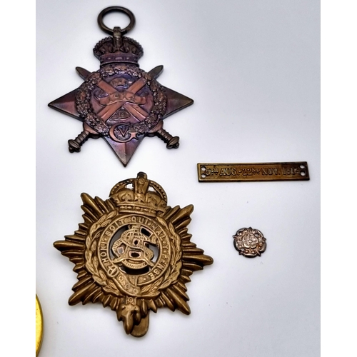 103 - A WW1 British Mons Star Trio Full size Medals, Miniatures, 5th Aug. – 22nd Nov. 1914 Bar & Rosette. ... 