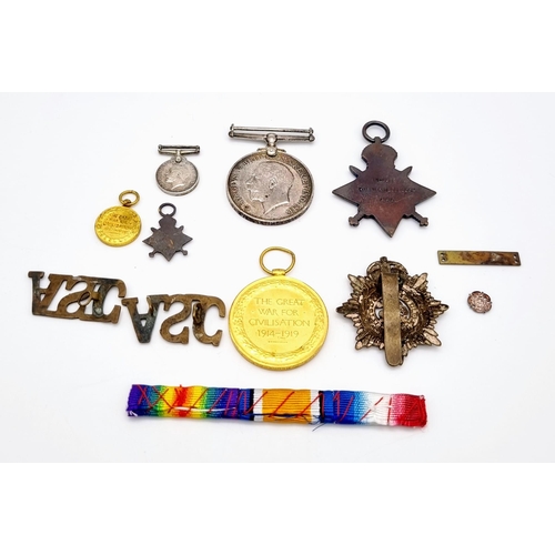 103 - A WW1 British Mons Star Trio Full size Medals, Miniatures, 5th Aug. – 22nd Nov. 1914 Bar & Rosette. ... 