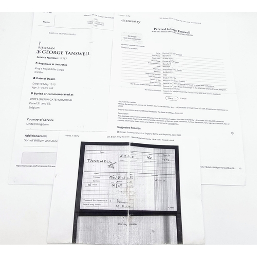 40 - A WW1 Medal Trio & Death Plaque to P.G. Tanswell who died during the 2nd Battle of Ypres.