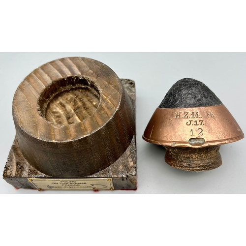 451 - A Paper Weight Made from a WW1 German HZ 14 Fuze and Wood that was found on the Somme.