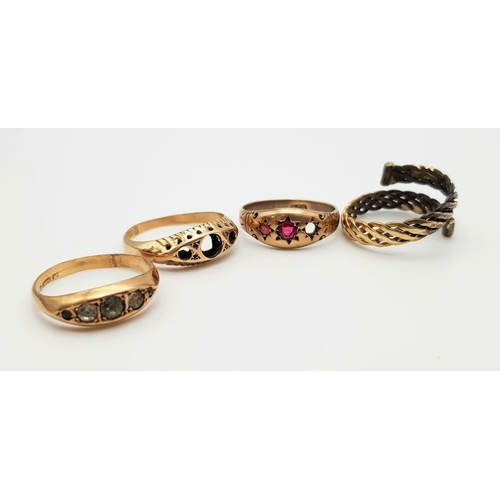 613 - A Selection of Four Rings - To include: 3 x 9K Yellow gold rings - 4.36g total. A 14K yellow gold to... 