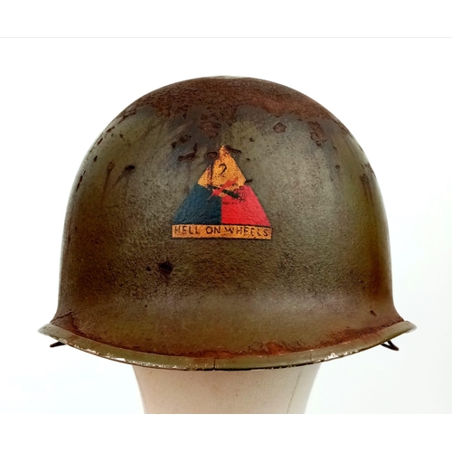 82 - A WW2 US 2nd Armoured Division Front Split Swivel Bale M1 Helmet.