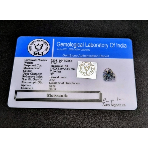 1118 - A 1.860ct Trillion Shaped white loose moissanite - with certificate.