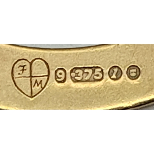 1248 - A 9K Yellow Gold I Love You Pendant. 25mm diameter. 2.05g.