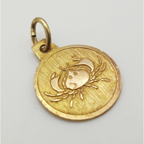 1297 - A 9K Yellow Gold Sagittarius Pendant or Charm. 11mm diameter. 0.6g