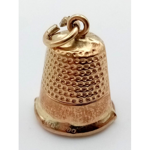 1315 - A 9K Yellow Gold Bell Pendant or Charm. 12mm. 0.9g