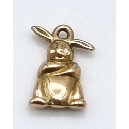 1317 - A 9K Yellow Gold Bunny Rabbit Pendant or Charm. 15mm. 0.64g