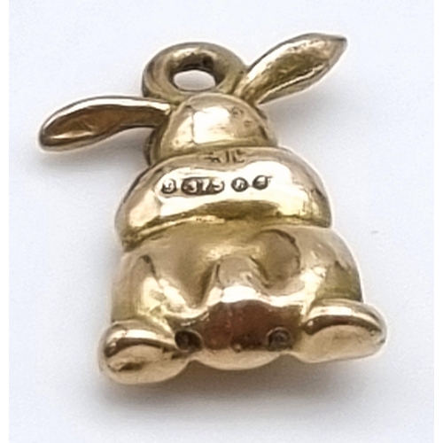 1317 - A 9K Yellow Gold Bunny Rabbit Pendant or Charm. 15mm. 0.64g