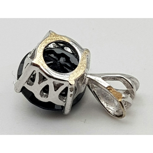 143 - A 2ct Black Diamond Pendant on 14K White Gold. 12mm. 1.37g total weight