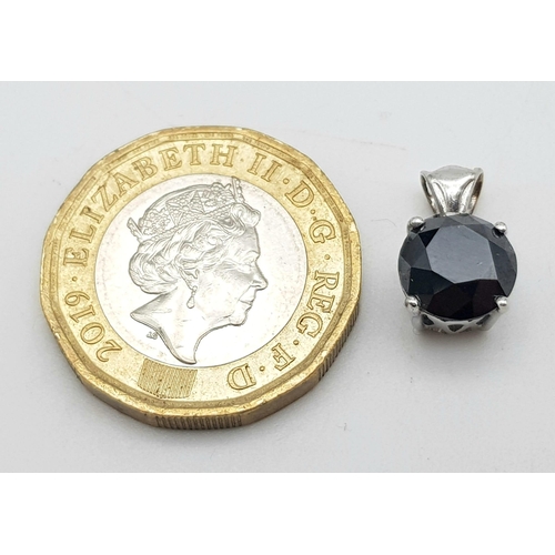 143 - A 2ct Black Diamond Pendant on 14K White Gold. 12mm. 1.37g total weight