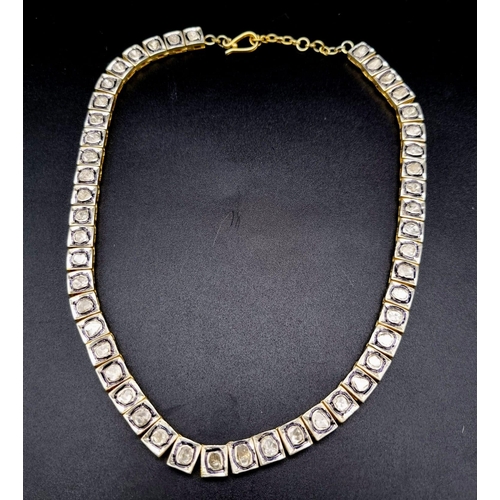 204 - A Flat Uncut Natural Diamond Necklace with Matching Dangler earrings - set in 925  gilded silver. Ne... 