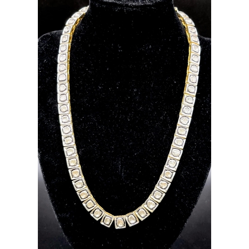 204 - A Flat Uncut Natural Diamond Necklace with Matching Dangler earrings - set in 925  gilded silver. Ne... 