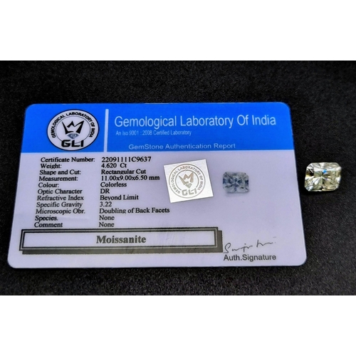 961 - A 4.620ct Radiant cut White moissanite - with certificate.