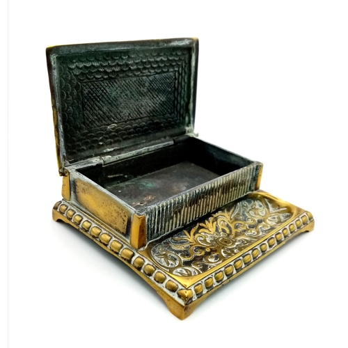 934 - Vintage or Antique Brass Stamp Box (8.5cm square) along with an Urn Shape Brass Paperweight-7cm Tall