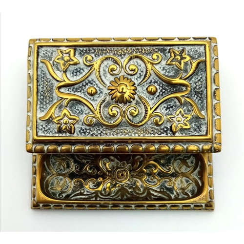 934 - Vintage or Antique Brass Stamp Box (8.5cm square) along with an Urn Shape Brass Paperweight-7cm Tall