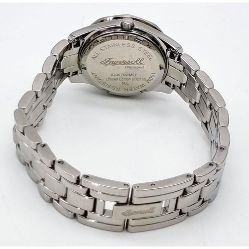 597 - A Limited Edition Ingersoll Diamond Ladies Watch. No. 70 of 150. Stainless steel strap and case - 24... 