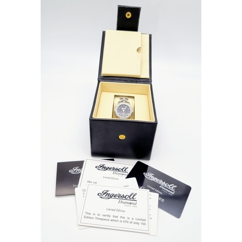 597 - A Limited Edition Ingersoll Diamond Ladies Watch. No. 70 of 150. Stainless steel strap and case - 24... 