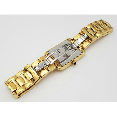 1247 - A Vivaldi Gold Plated Gents Tank Watch. Gilded strap and case - 28 x 40mm. White dial with sub dial.... 