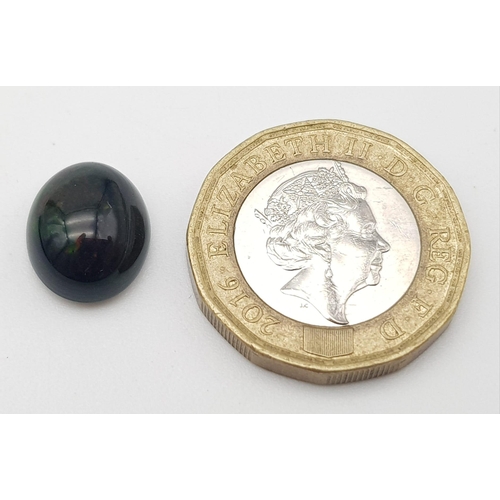 604 - 3.57ct natural Black Fire Opal. Pear Cabochon. ITGLR Certified.