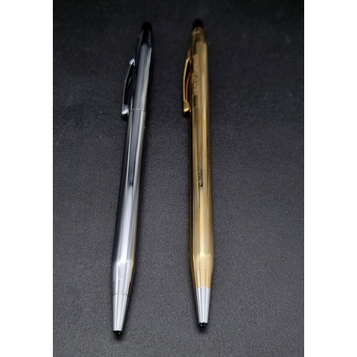 1040 - Two Vintage Cross Ball Point Pens In Original Boxes One Silver Tone and One Gold Tone