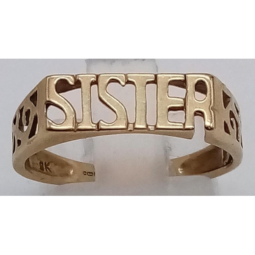 1288 - 9K YELLOW GOLD SISTER RING 1.5G SIZE N