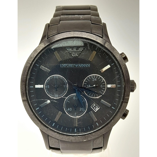 1175 - An Emporio Armani Black Bracelet Chronograph Gents Watch. In working order.