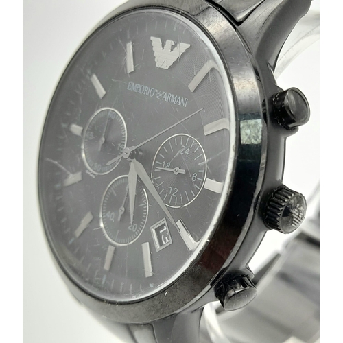 1175 - An Emporio Armani Black Bracelet Chronograph Gents Watch. In working order.