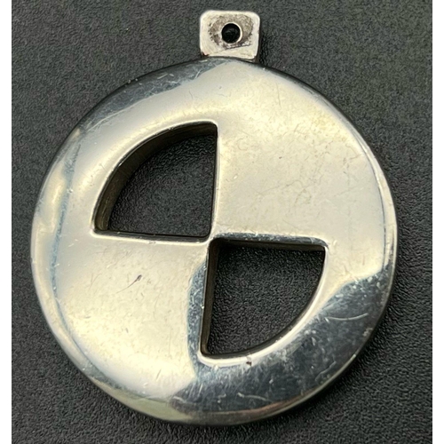 1168 - A Sterling Silver BMW Logo Pendant or Keyring. 24g, 26mm diameter.