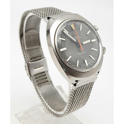 1154 - A gents OMEGA CHRONOSTOP stainless steel gents watch. Case width: 35 mm, grey face, Swiss made, mech... 